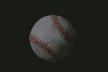 Poster - Mysterious darkness over used old baseball ball for sport background.