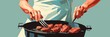 A colorful and stylized chef grilling meat at a barbecue, great for culinary event posters and vibrant menu designs.