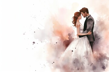 Wall Mural - bride and groom on light background with copy space