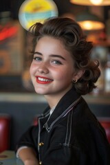 Wall Mural - A smiling teenager girl in retro '50s clothing 01