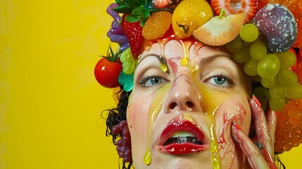 Wall Mural - Conventional fruit hat with a gummy fruits hat