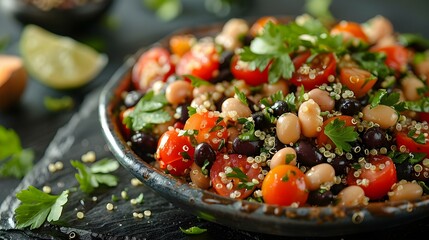 Wall Mural - Fresh Quinoa & Black Bean Salad Delight. Concept Healthy recipe, Plant-based dish, Easy to make, Balanced meal