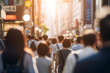 Poster - Crowd of people walking street backlit