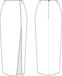 with slit darted zippered  body-con straight midi long maxi skirt template technical drawing flat sketch cad mockup fashion woman design style model jean denim leather

