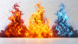 Set of burning fires of flames and sparks on white background. For use on light backgrounds.