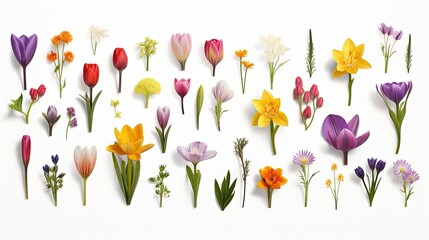 Wall Mural - Set of different flowers on white background