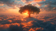 A tree protrudes through a sea of clouds,
Mesmerizing autumn tree nature's secret whispering its wisdom to you
