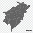 Blank map Merida  State of Venezuela. High quality map Merida  State with municipalities on transparent background for your design. Bolivarian Republic of Venezuela.  EPS10.