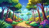 Fototapeta  - forest bushes path vector illustration