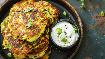 zucchini fritters with fresh cream topping