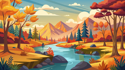 Wall Mural - autumn river landscape vector illustration