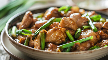 Wall Mural - Savory chinese chicken stir-fry with scallions