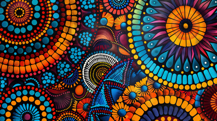 Aboriginal vibrant dotwork abstract background with circles