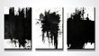 © Jafree - Triptych of abstract black and white framed paintings. Black Paint strokes on canvas. Abstract expressionist art in monochrome. Concept of modern art, gallery display, minimalist. White backdrop