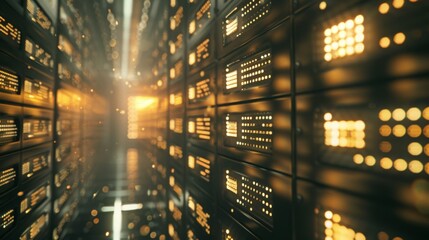 Poster - Modern Data Center Servers Glowing in Dim Light