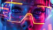 futuristic neon portrait of woman in glasses
