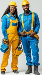 Canvas Print - Man and woman professional workers in uniform. Background with selective focus