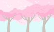 Pink flowers. Sakura flowers landscape. Cherry blossom vector illustration