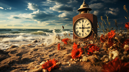 Wall Mural - clock on the beach