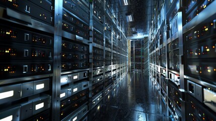 Poster - Modern Data Center Server Room With Blue Lighting
