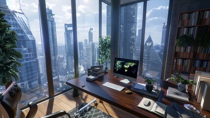 Poster - Computer Desk With Monitor and Keyboard