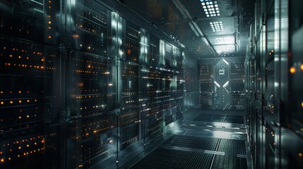 Poster - Futuristic Data Center With Glowing Servers at Night