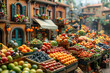 colorful outdoor fruit market in a quaint village with fresh produce displayed
