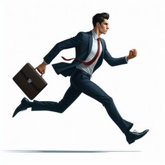 Young businessman running away isolated on a white background