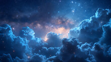 The Sky Resembled A Galaxy With Numerous Stars,
Stars In A Black Deep Blue Night Sky Cumulus Clouds Moonlights Background