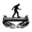 © StockNinja - silhouette of a person carefully crossing a log bridge over a stream isolated