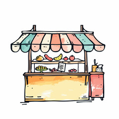 Street market in cartoon, doodle style. Image for t-shirt, web, mobile apps and ui. Isolated 2d vector illustration in logo, icon, sketch style, Eps 10. AI Generative