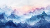 Fototapeta Na sufit - watercolor background illustration landscape with mountains