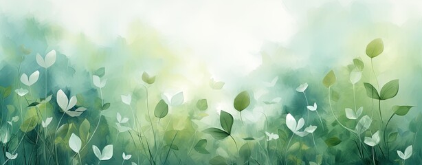 Wall Mural - Green watercolor leaves abstract background.