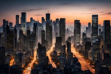 Wall Mural - city skyline at sunset