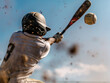 A dynamic shot capturing a batter in mid-swing missing the baseball, with dirt flying, symbolizing missed opportunities and the fleeting nature of chance in sports.