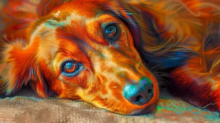 Canvas Print - Playful dachshund, oil painting effect, high contrast, eye-level, lively colors, detailed fur. 