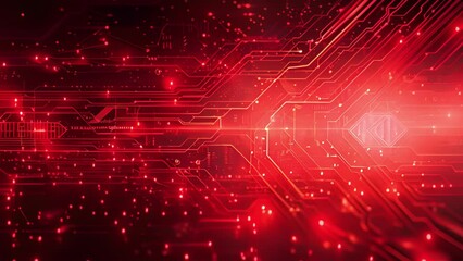 Poster - Abstract Circuit Board Pattern With Glowing Red Lights