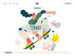 Life Unframed: Skateboarder -modern flat vector concept illustration of skater jumping above flowers. Metaphor of unpredictability, imagination, whimsy, cycle of existence, play, growth and discovery
