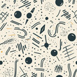 a seamless pattern of black and white dots and lines on a beige background