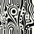 Artistic black and white motif in a textile pattern resembling a painting