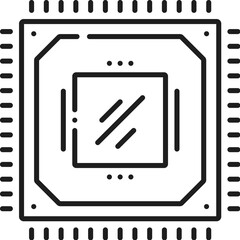 Fototapete - Computer hardware, electronics software, app development industry line icon. Digital technology software, mobile and computer hardware linear vector icon or pictogram with CPU crystal