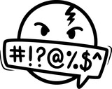 Fototapeta  - Comic swear speech bubbles, hate angry talk, aggressive expletive curse. Isolated vector irate emoji face with cloud, contains expressive, bold typography, vividly conveying intensity to the narrative