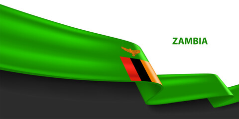 Wall Mural - Zambia 3D ribbon flag. Bent waving 3D flag in colors of the Zambia national flag. National flag background design.