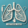 world asthma day card of papercut lungs and pump silhouette with space for copy, world health day created with generative ai