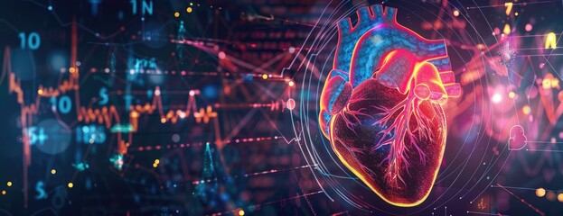 Wall Mural - futuristic human heart with data visualization lines, representation, 3d created with ai