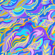 Colorful seamless pattern with chaotic floral and psychedelic abstract elements. Vector illustration.