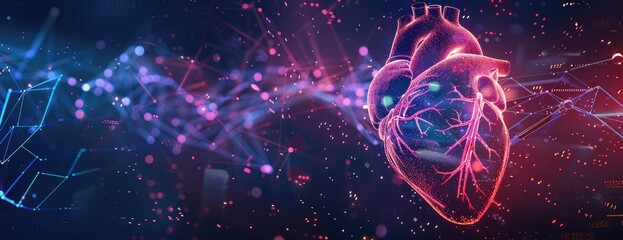 Wall Mural - futuristic human heart with data visualization lines, representation, 3d created with ai