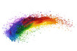Vibrant rainbow color explosion with glitter effect on isolated background.