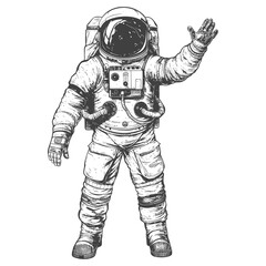 Wall Mural - astronaut full body images using Old engraving style body black color only