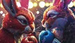 Imagine a colorful vector illustration of animals as professional boxers, their journey to the championship portrayed in stunning 3D detail